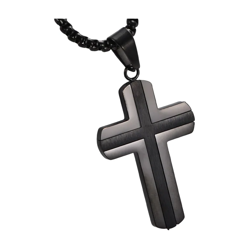 Colgante de Cruz con Cadena de Bolas, Acero Inoxidable 316L