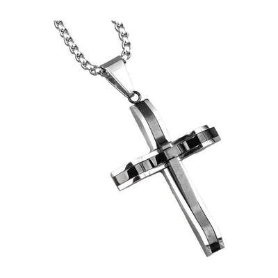 Kreuz-Anhänger mit schwarzen Akzenten, Edelstahl