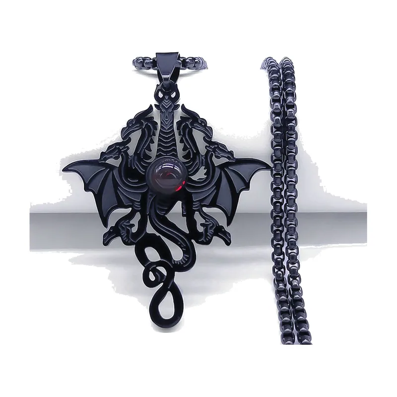 Drachen-Anhänger mit rotem Stein, Edelstahl