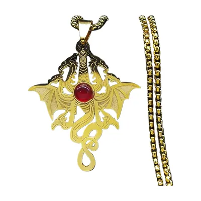 Pendentif Dragon Gothique avec Pierre Rouge et Chaîne, Acier Inoxydable