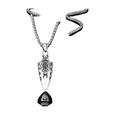 Gungnir Spear Pendant with Valknut and Runes, Stainless Steel