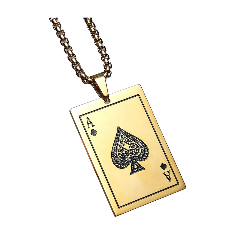 Colgante de Carta As de Espadas con Cadena, Acero Inoxidable
