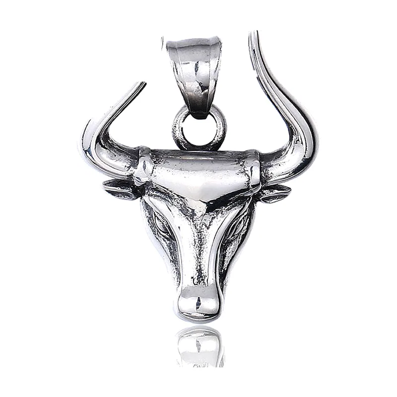 Collier Pendentif Tête de Taureau, Acier Inoxydable 316L
