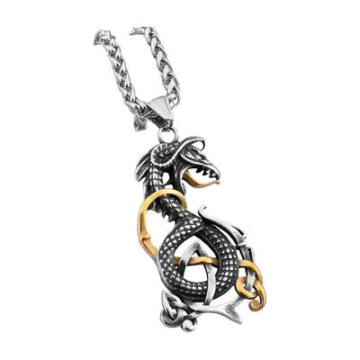 Pendentif Dragon Ouroboros avec Chaîne, Acier Inoxydable