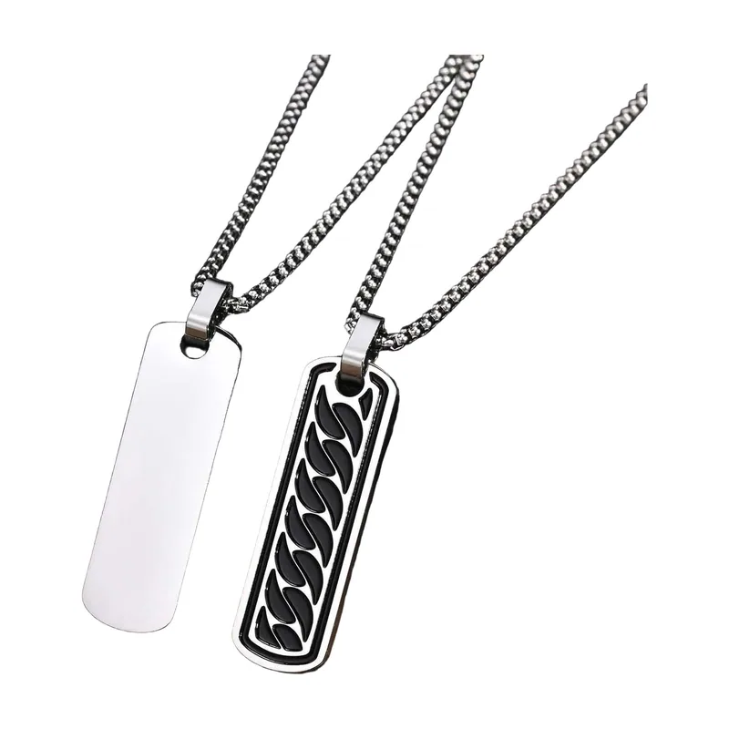Collar con Colgante de Barra Rectangular, Acero Inoxidable