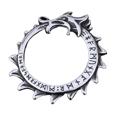 Pendentif Dragon Ouroboros avec Chaîne Runique, Acier Inoxydable