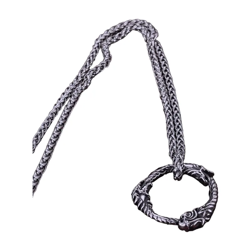 Ouroboros Drachen-Anhänger mit Weizenkette, Edelstahl