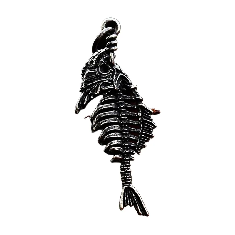 Fish Skeleton Pendant Necklace, 316L Stainless Steel