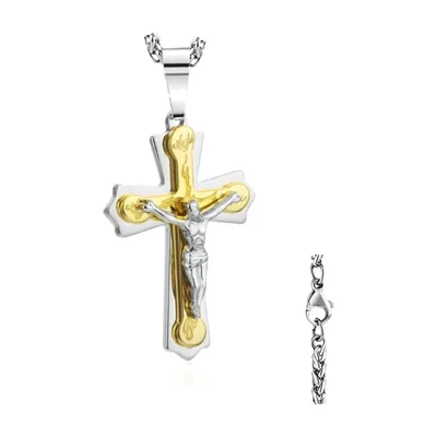Kruzifix Kreuz Anhänger mit Kordelkette, Edelstahl