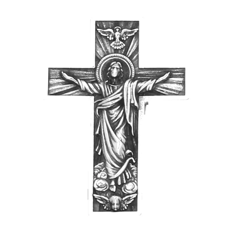 Jesus Kreuz Anhänger mit Engelsmotiven, Edelstahl