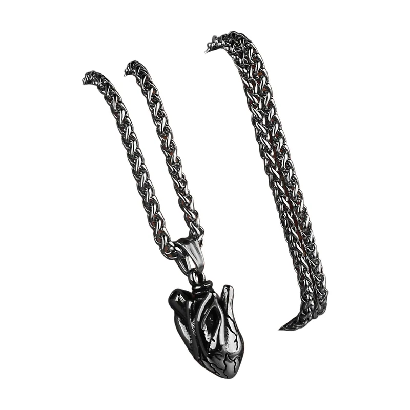 Pendentif Cœur Anatomique avec Chaîne Rope, Acier Inoxydable