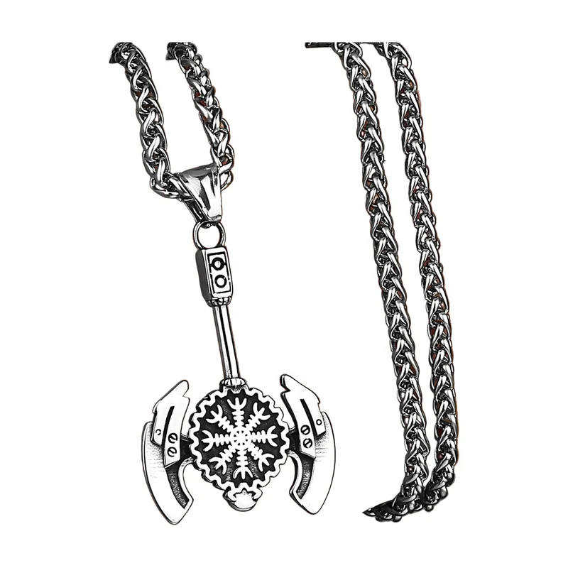 Collier Axe Viking avec Symbole Valknut, Acier Inoxydable