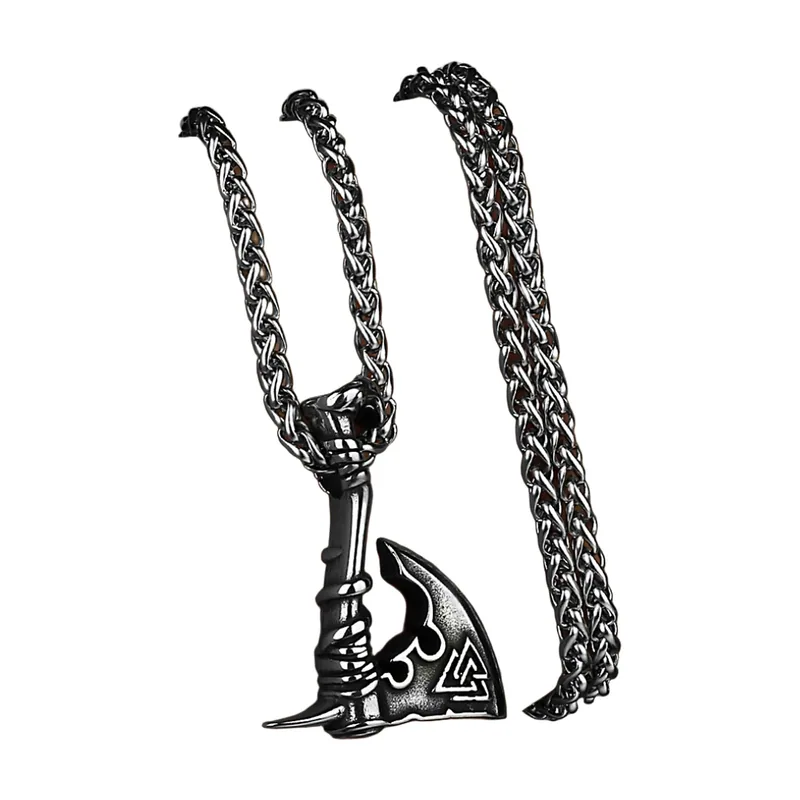 Pendente Ascia Vichinga con Simbolo Valknut, Acciaio Inossidabile