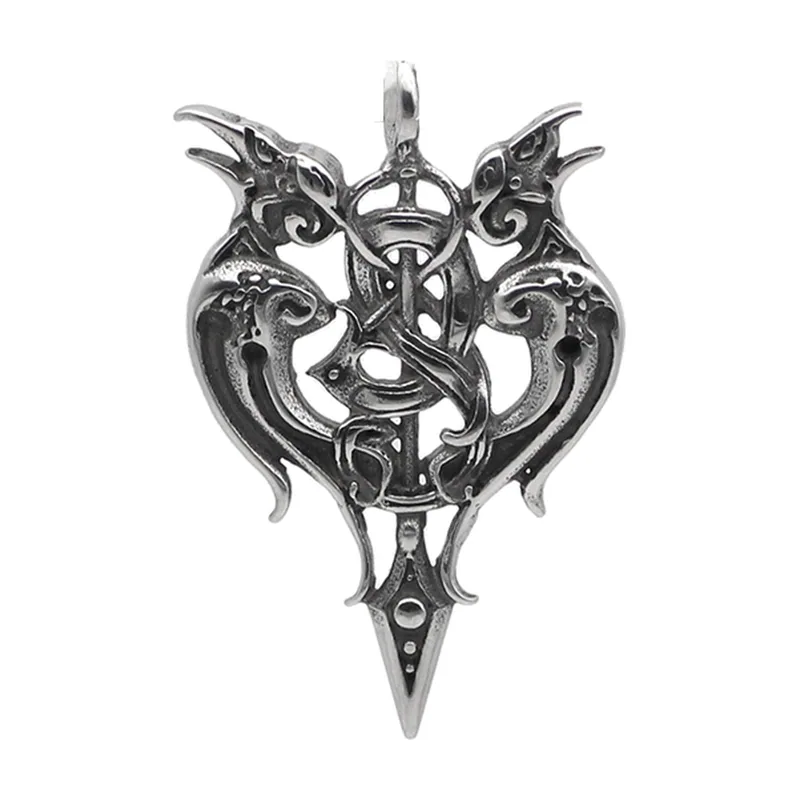 Pendentif Corbeaux d'Odin et Épée avec Chaîne, Acier Inoxydable