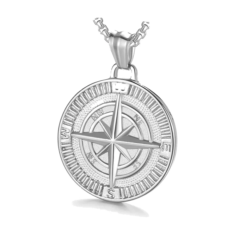 Collana con Pendente Bussola e Catena, Acciaio Inossidabile