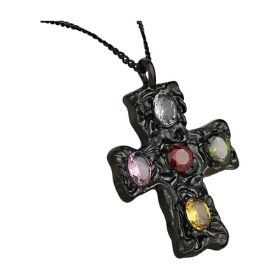 Kreuz-Anhänger mit bunten Steinen und Kette, Edelstahl