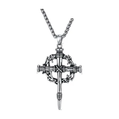 Kreuz-Anhänger mit Dornenkrone und Kordelkette, Edelstahl