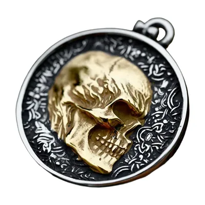Totenkopf Medaillon Anhänger mit Gold-Details, Edelstahl