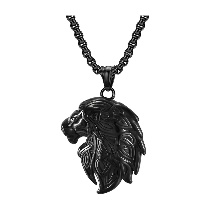 Collana con Pendente Testa di Leone, Acciaio Inossidabile 316L