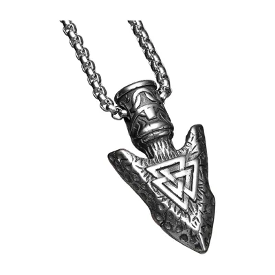 Pendentif Pointe de Flèche Viking avec Symbole Valknut, Acier Inoxydable