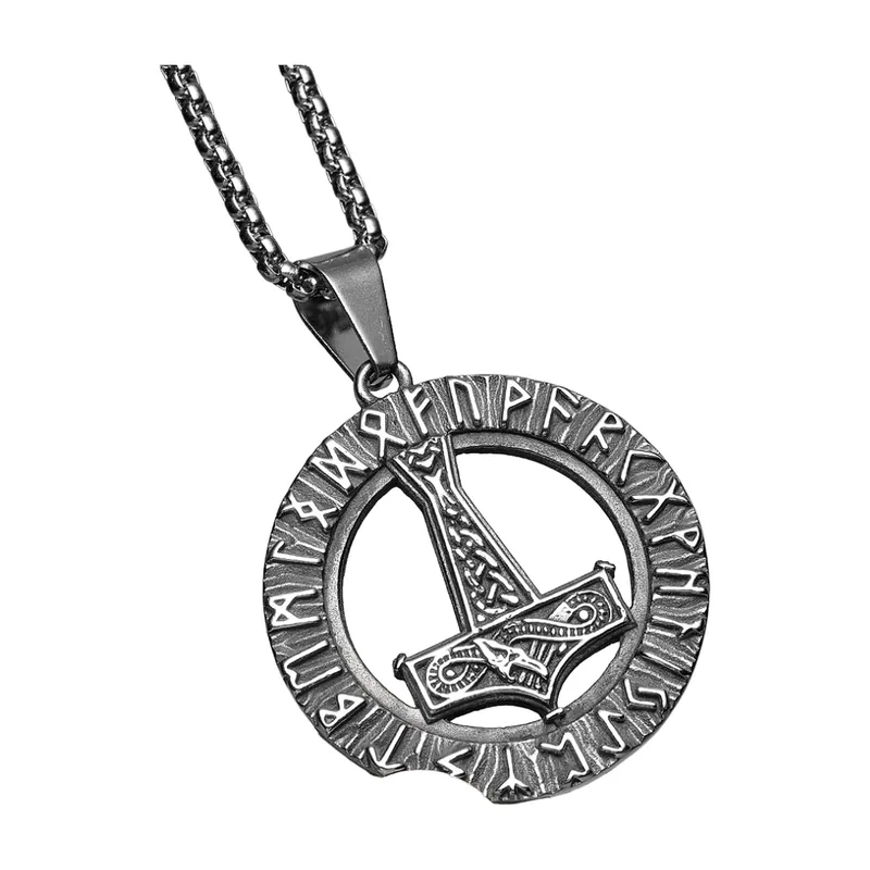 Collier Mjölnir Marteau de Thor avec Runes, Acier Inoxydable
