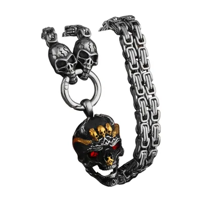 Skull Pendant Necklace with Red Cubic Zirconia, Stainless Steel