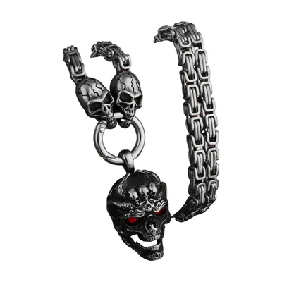Skull Pendant Necklace with Red Stones, 316L Stainless Steel
