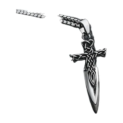 Celtic Knot Sword Cross Pendant with Box Chain, Stainless Steel