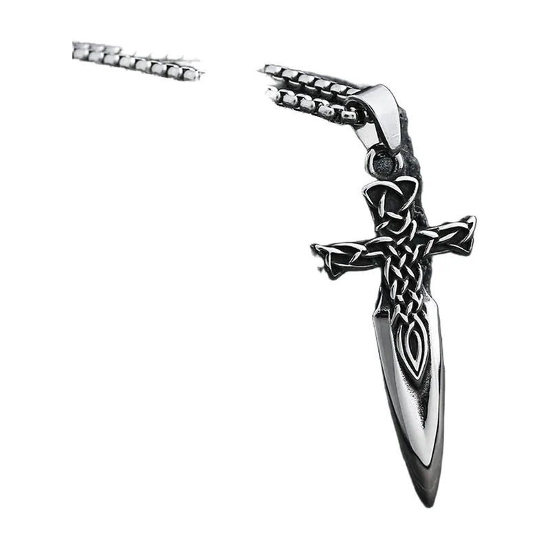 Collier Pendentif Croix Épée Nœud Celtique, Acier Inoxydable