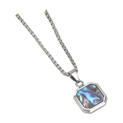 Herren Halskette mit rechteckigem Abalone-Stein, Edelstahl