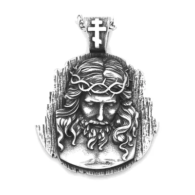 Jesus Medallion Pendant with Curb Chain, Stainless Steel
