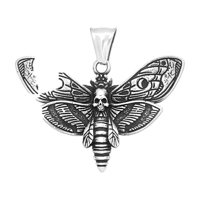 Totenkopf-Motten Anhänger mit Kette, 316L Edelstahl