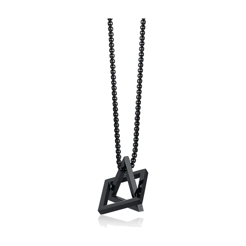 Collier avec Pendentif Cube Creux, Acier Inoxydable