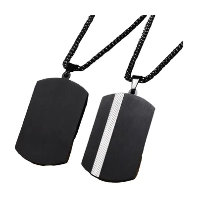 Dog Tag Pendant Necklace with Vertical Stripe, Stainless Steel