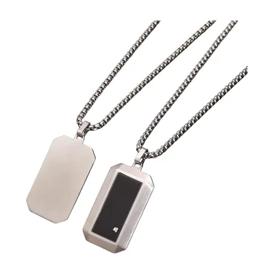 Rectangular Dog Tag Pendant with Black Inlay, Stainless Steel