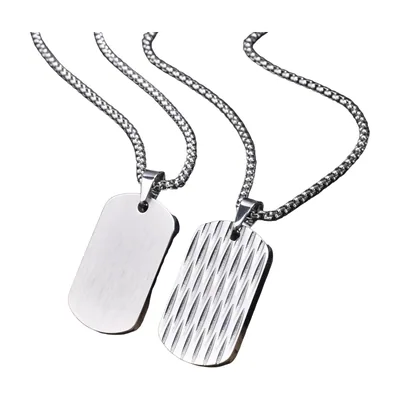 Dog Tag Pendant Necklace with Box Chain, Stainless Steel