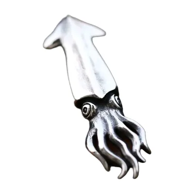 Squid Pendant Necklace with Curb Chain, Stainless Steel