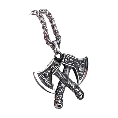 Wikinger Doppelaxe Anhänger mit Wolf und Adler, Edelstahl