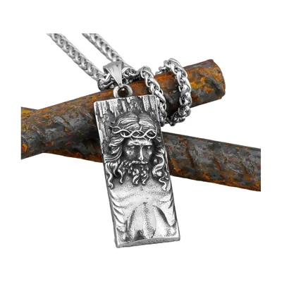 Collier Pendentif Visage de Jésus avec Chaîne Gourmette, Acier Inoxydable