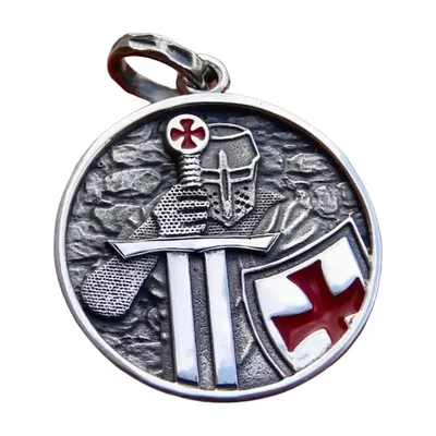 Templerritter Anhänger mit rotem Emaille, Edelstahl