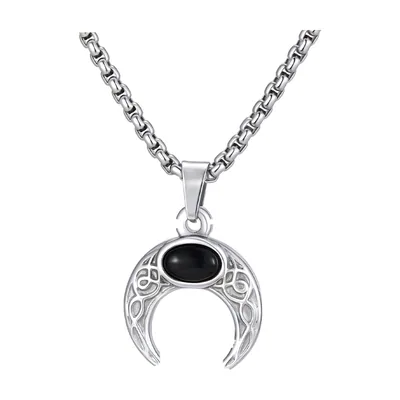 Colgante de Luna Creciente con Piedra Negra, Acero Inoxidable