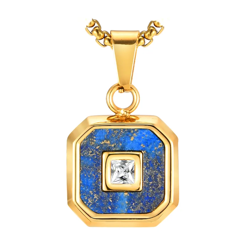 Colgante Rectangular con Turquesa y Zircón, Acero Inoxidable