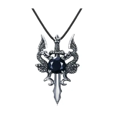 Holy Sword Pendant with Black Cubic Zirconia, Stainless Steel