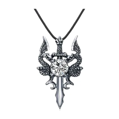 Holy Sword Pendant Necklace with Cubic Zirconia, Stainless Steel