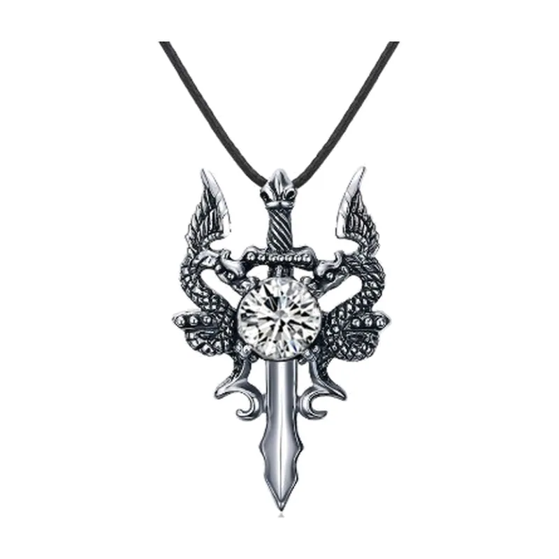 Collier Pendentif Épée Sacrée avec Zirconia, Acier Inoxydable