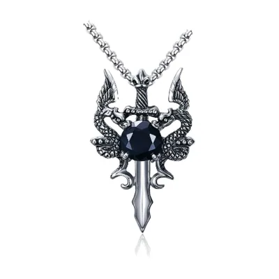Holy Sword Pendant with Black Cubic Zirconia, Stainless Steel