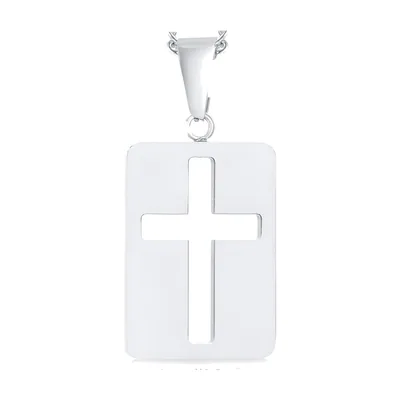 Colgante de Placa con Cruz Calada y Cadena de Cuerda, Acero Inoxidable