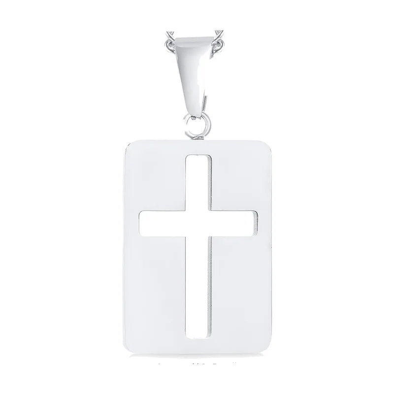 Pendentif Plaque à Croix Découpée et Chaîne Gourmette, Acier Inoxydable