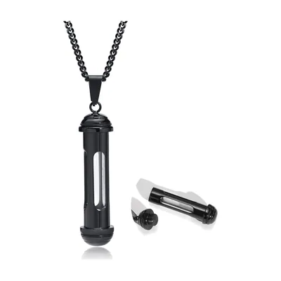 Collier Pendentif Capsule Cylindrique et Chaîne, Acier Inoxydable