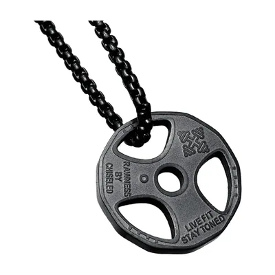 Dumbbell Plate Pendant with Ball Chain, Stainless Steel